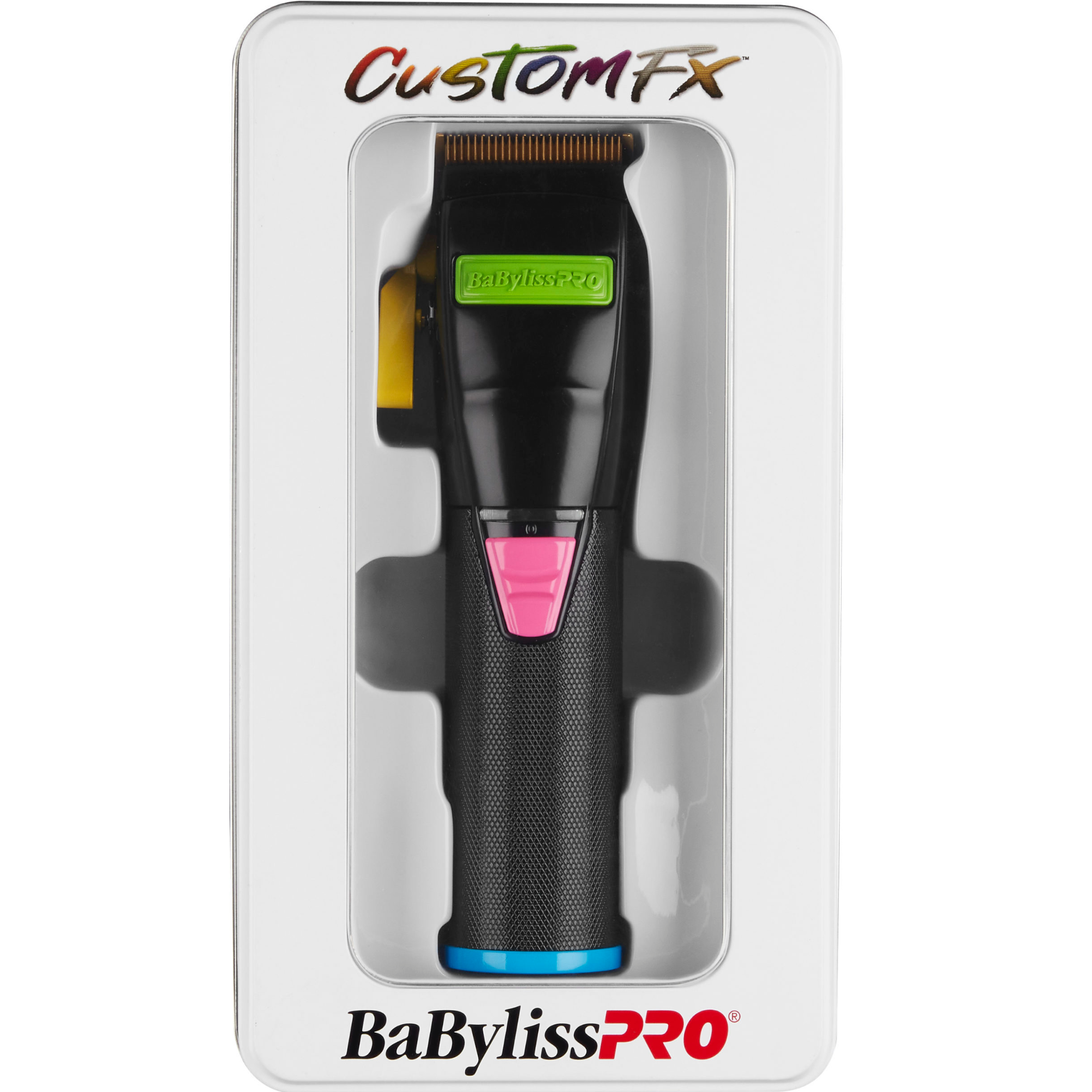 Black Hair Clipper in Box with Green, Pink and Blue Features | BaBylissPRO CustomFX