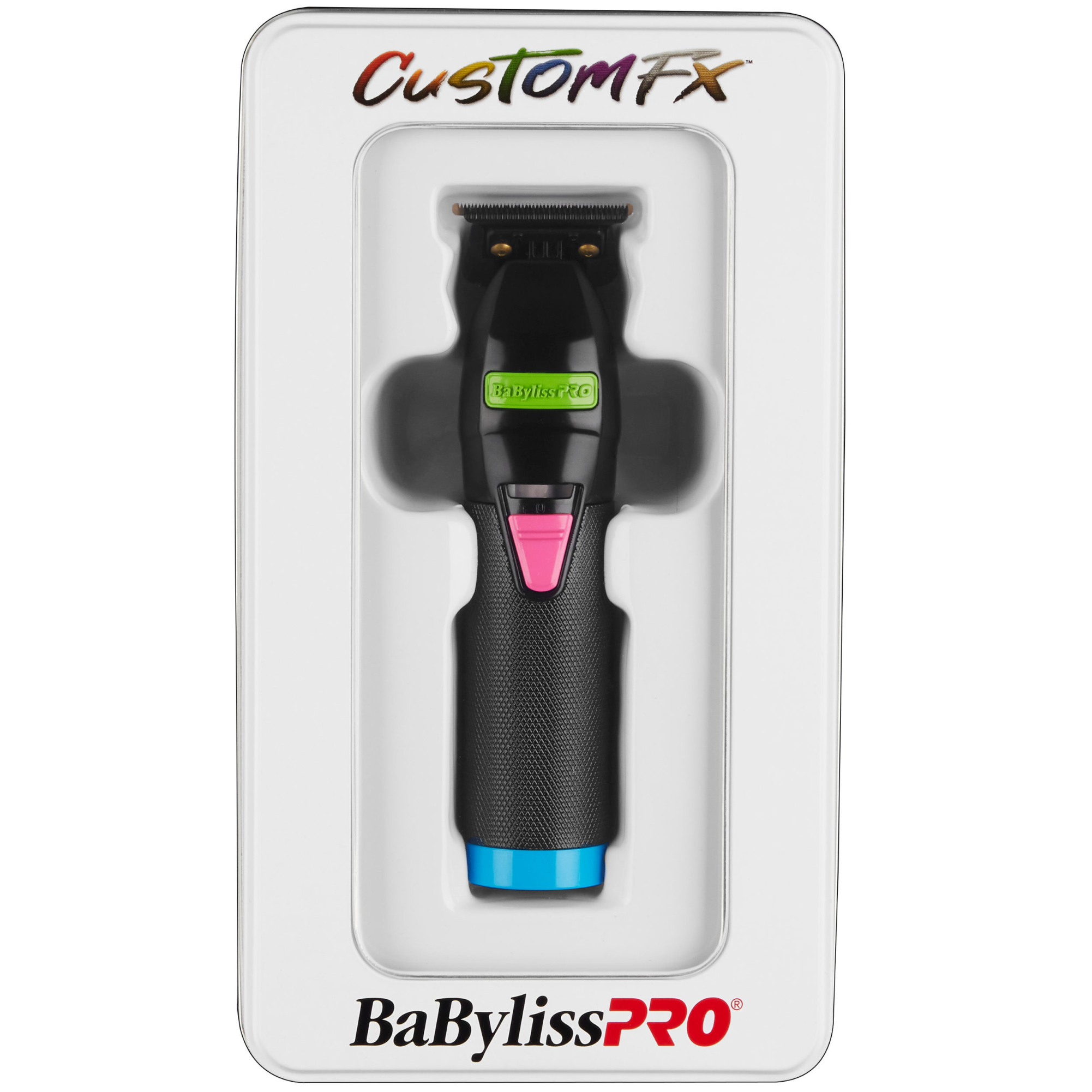 Black Hair Trimmer with Green, Pink and Blue features in Box | BaBylissPRO CustomFX